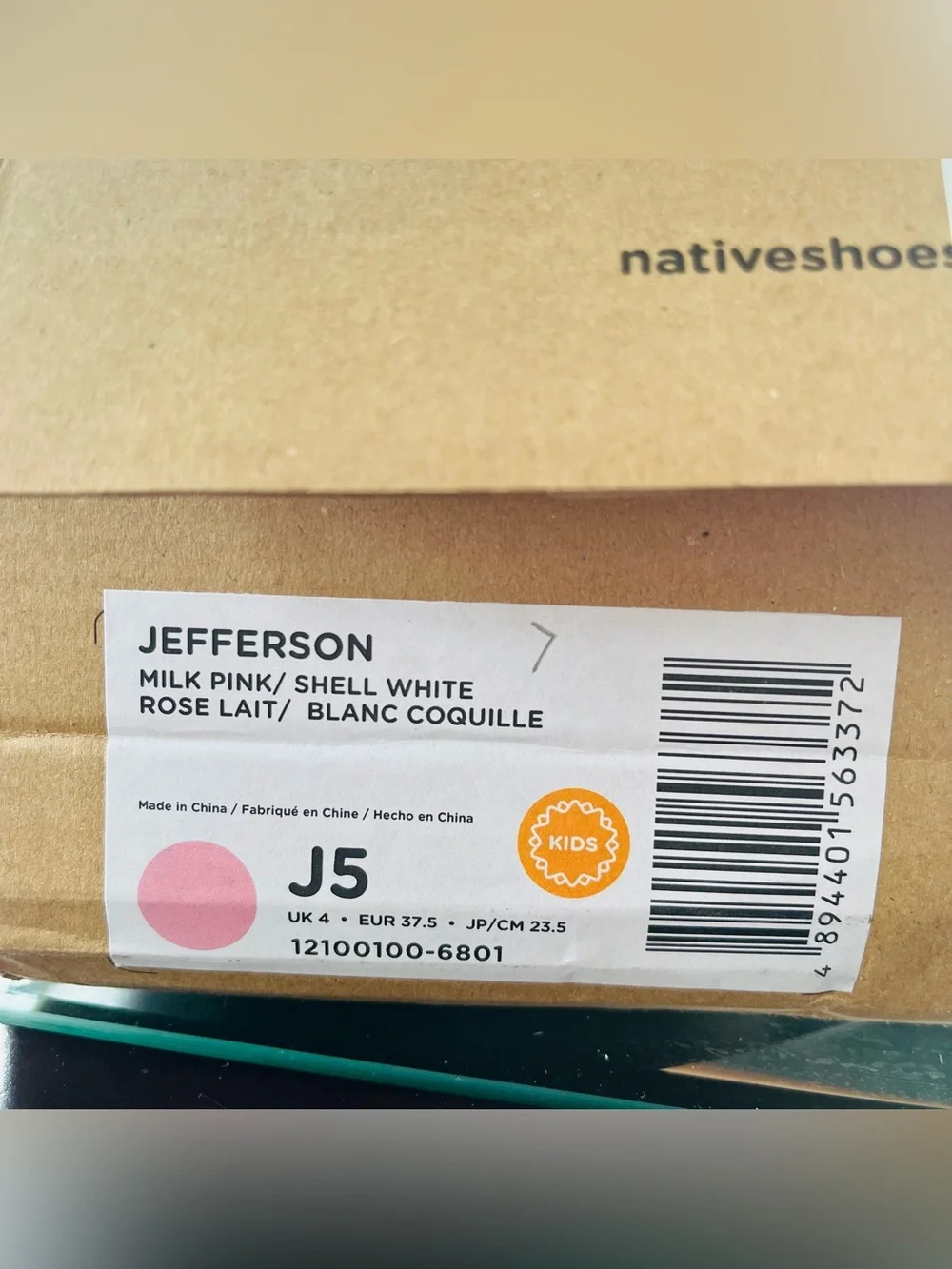 Sz J5 NATIVE Slip On Shoes Jefferson Rose Pink/Shell White Junior 5 (women 7)